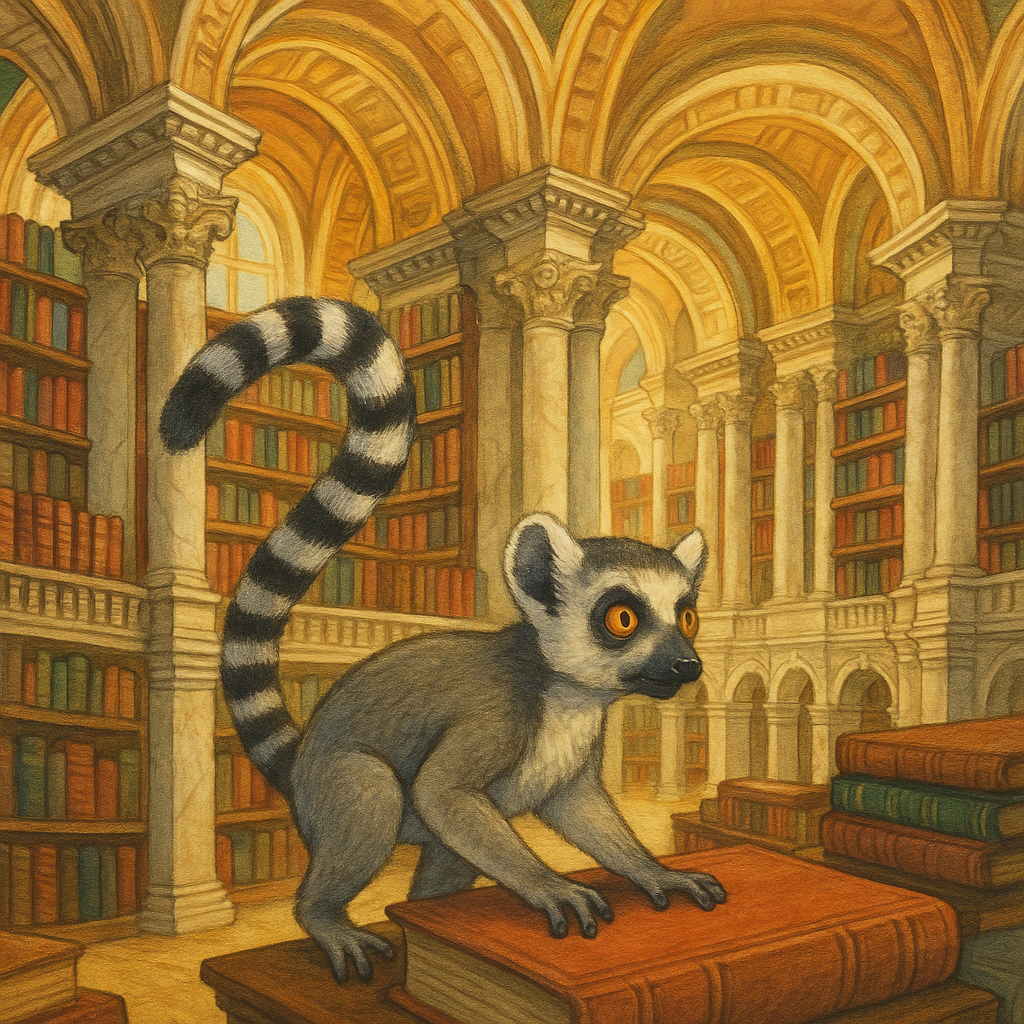 Legislation Lemur in the stacks—brand illustration